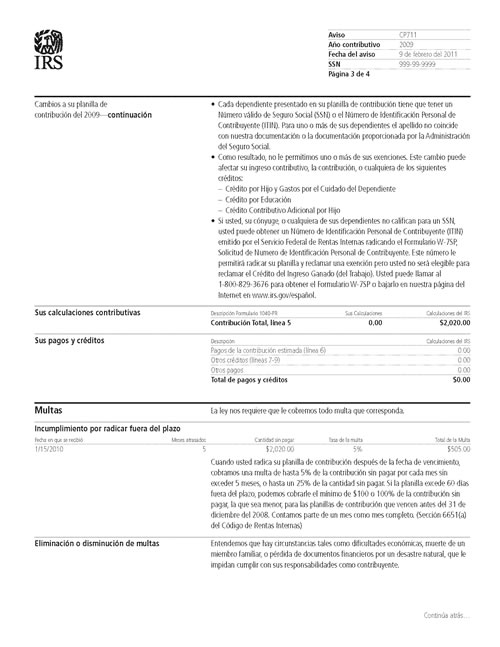 Image of page 3 of a printed IRS CP711 Notice