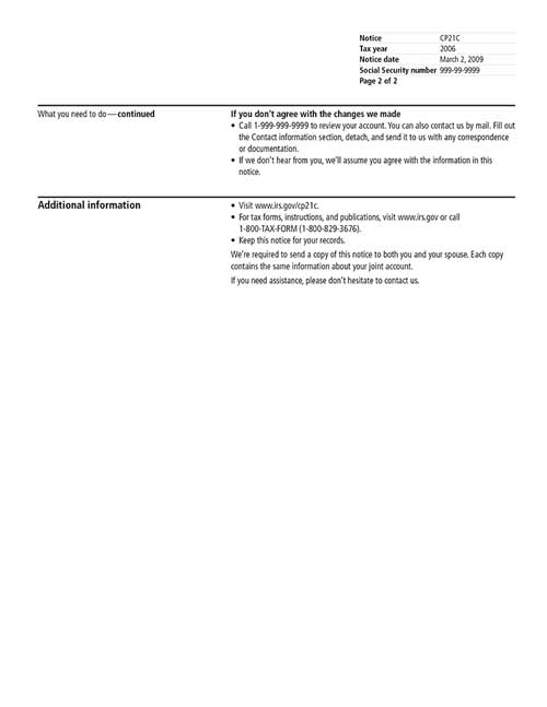 Image of page 2 of a printed IRS CP21C Notice