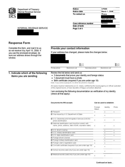 Image of page 3 of a printed IRS CP566 Notice