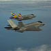 <p>U.S. Navy test pilot Lt. Cmdr. Michael Burks, top, and Peter Kosogorin, a BAE Systems employee, bottom, fly F-35C Lightning II aircraft during a formation flying qualities test in the Atlantic Test Ranges over the Atlantic Ocean Sept. 5, 2012. The F-35C carrier variant of the Lightning II is distinct from the F-35A and F-35B variants with its larger wing surfaces and reinforced landing gear to withstand catapult launches and deck landing impacts associated with the aircraft carrier environment. The F-35C was undergoing test and evaluations prior to delivery to the fleet. (DoD photo by Layne Laughter, courtesy of Lockheed Martin/Released)</p>