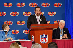 SAC Barrera speaking at the Super Bowl conference