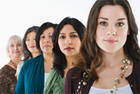 Five  women lined up behind each other