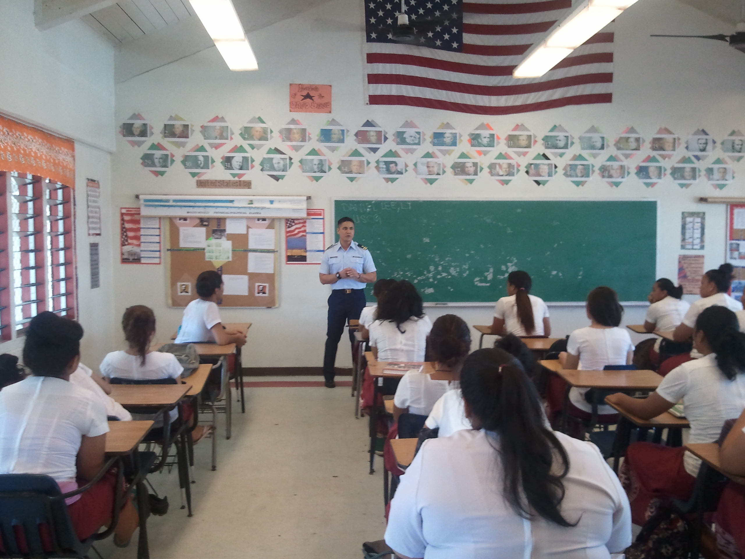 LT Dan Lee speaks to students in American Samoa about his experience and Coast Guard opportunities