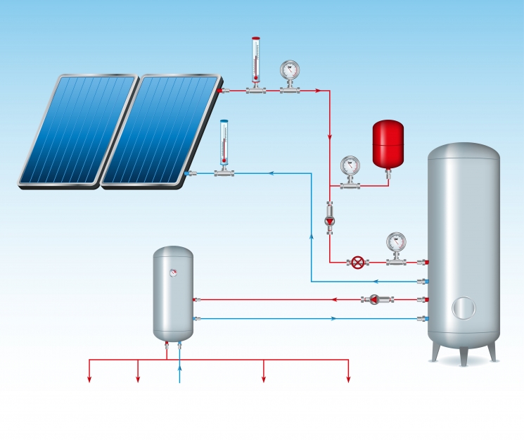 Illustration of a solar water heater.