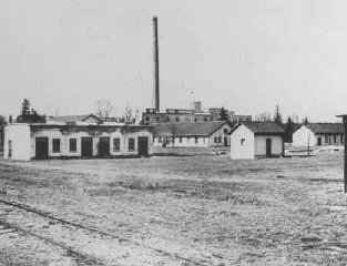 View of barracks and the ammunition factory in one of the first photos of Dachau concentration camp. Dachau, Germany, March or April 1933.