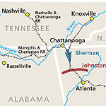 map showing shermans troops moving south of Chattanooga