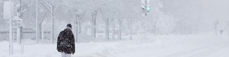 February 5th, 2011. A man walks on the road during the blizzard.
