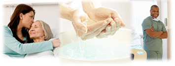 Photo: A daughter and mother. Washing hands. A healthcare professional.