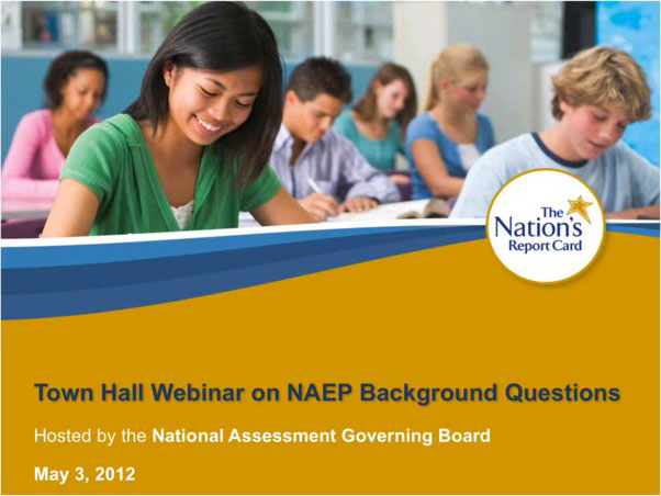 cover of town hall webinar on NAEP background questions.  Girl sitting at desk in class.