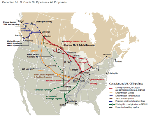 Map of Canadian Crude Pipelines