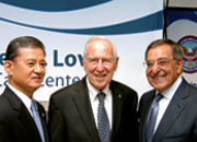 Retired Astronaut and U.S. Navy Capt. James A. Lovell, center, was on hand for the visit of Secretary of Defense Leon E. Panetta, right, and Secretary of Veterans Affairs Eric K. Shinseki, left, May 21, at the Lovell Federal Health Care Center.