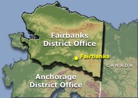 Map showing the area managed by the Fairbanks District Office in northern Alaska