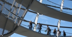 Photo of Bryson and others on elevated walkways