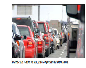 Traffic on I-495 in VA, site of planned HOT lane