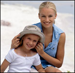 Photo: A mother putting a hat on her daughter.