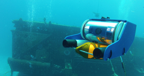 The OpenROV with the NOAA Aquarius facility in the background.