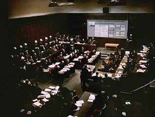 A session of the International Military Tribunal war crimes trial of high-ranking Nazi leaders, at the Palace of Justice. Nuremberg, Germany, December 2, 1945.