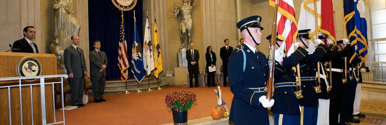 The national colors are presented at the AAG Awards Ceremony, September 2009