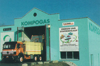 Photograph of a truck leaving a gas recovery facility