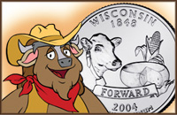 This image shows Bill the Mint Buffalo and the Wisconsin quarter.