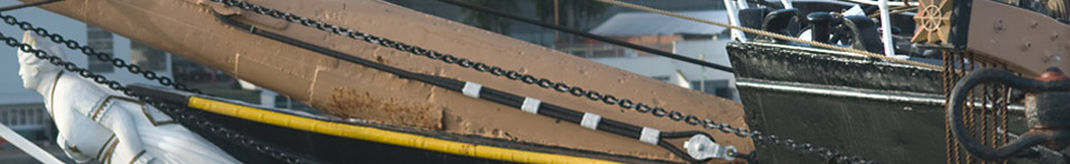 A section of the bowsprint and figurehead on the bow of BALCLUTHA.