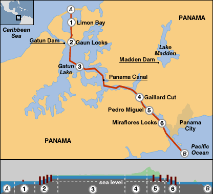 Panama Canal map with Locks