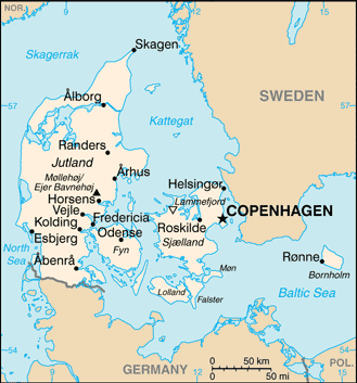 Map of Denmark and Danish Straits