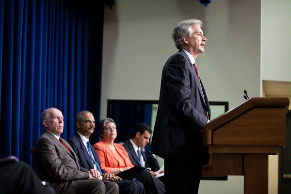 Under Secretary of State for Political Affairs William J. Burns delivers remarks on a Strategy to Combat Transnational Organized Crime, in the South Court Auditorium of the Eisenhower Executive Office Building, July 25, 2011. 