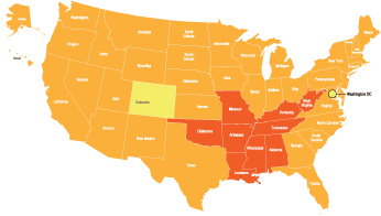 Map: Prevalence of obesity among adults — Behavioral Risk Factor Surveillance System, United States, 2009. Click to view larger map.