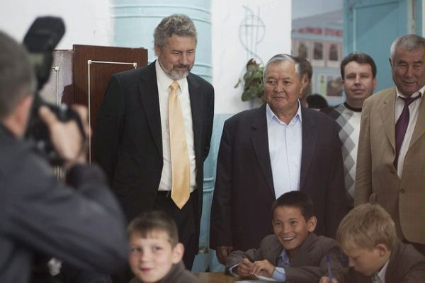 CDA Larry Memmott and Head of Issyk Ata rayon Alisher Sakibaev visiting classrooms at the Krasnaya Rechka orphanage.