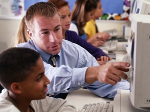 Teacher in computer lab