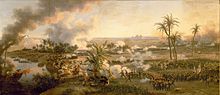 Cavalry battlescene with pyramids in background