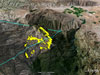 The false-color yellow markings on this image taken July 22 by NASA’s Autonomous Modular Scanner represent hot spots of the Eagle fire in San Diego County, Calif. The blue lines represent the approximate flight path of NASA’s B200 aircraft that carried the scanner.