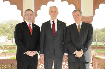 Henry Steingass (far right), USTDA Regional Director, and Mark Dunn (far left), USTDA Regional Manager, pose for a photo with Commerce Secretary John Bryson during a luncheon in Mumbai Mar. 26, 2012