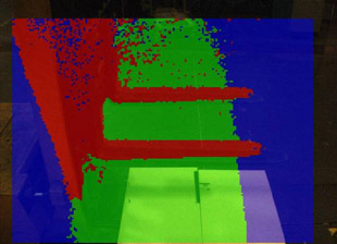 3D measurement of overhanging obstacles in the path of an AGV or industrial vehicle.