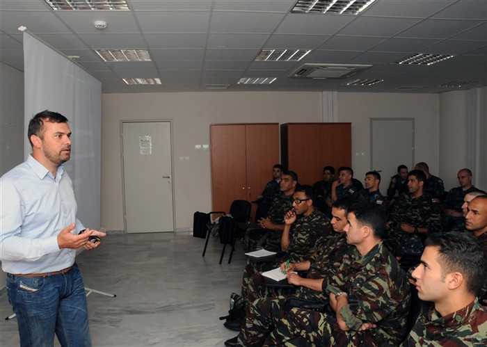 SOUDA BAY, Crete (May  25, 2011)  â? Major Konstantinos Liolios, a psychiatrist serving in the Greek army, instructs Maritime Interdiction Operations (MIO) boarding team members from the U.S. Navyyâ?s USS Robert G. Bradley (FFG 49), and Greece, Morocco and Croatia armed forces during the exercise Phoenix Express 2011 (PE-11) Boarding Team Psychology class during training at the NATO MIO Training Center in Souda Bay, Crete. PE-11, a three-week exercise divided into in-port and underway training phases, is designed to enhance regional maritime partnerships among the 13 participating countries in their efforts to deter illicit trafficking at sea. (U.S. Navy photo by Mass Communication Specialist 2nd Class (SW) Jeff Troutman/Released)