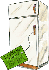 a refrigerator with a 10-year warranty tag