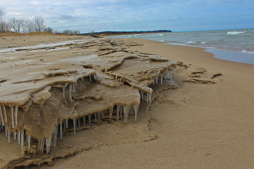 photo of ice in sand along Lake Huron