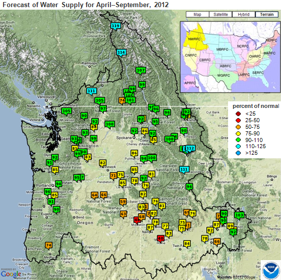 map of Forecast of Water Supply for April-September, 2012, as described in the article text