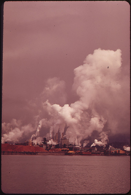 DOCUMERICA: Longview Fiber Mill on the Columbia River. Longview Is the Home of the Weyer-Hauser Company, One of the Largest Forest Operations in the World 04/1973 by David Falconer.