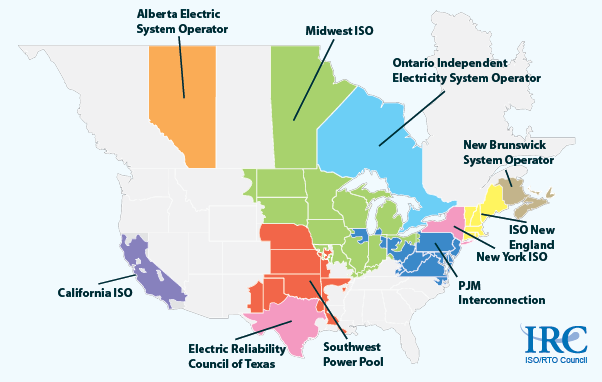 map of Regional Transmissiom Organizations, as described in the article text