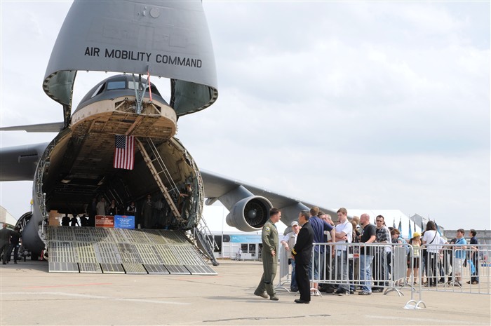 Visitors line up to see the C-5 Galaxy during the ILA 2010 Berlin International Aerospace Exhibition and Conferences Air Show June 8 at Berlin-Schonefeld Airport. The C-5 is with the 9th Airlift Squadron from Dover Air Force Base, Del.