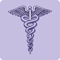 A purple icon of the caduceus.