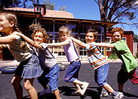 Schoolchildren playing outside.