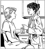 Illustration of a doctor talking with a patient.