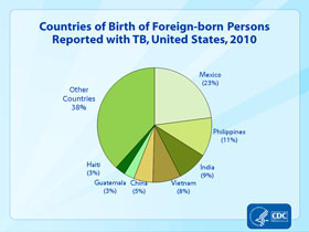 Slide 17: Countries of Birth for Foreign-born Persons Reported with TB, United States, 2010. Click here for larger image