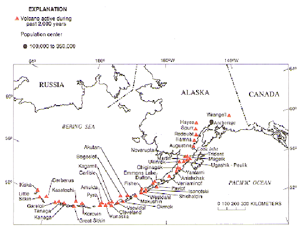 map of volcanoes in Alaska