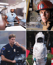 hospital worker, firefighter, police officer, hazmat cleanup worker