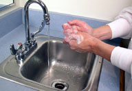 Technician washing hands