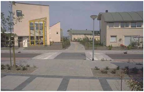 Raised crosswalks can slow traffic and give pedestrians a level surface at the crossing.